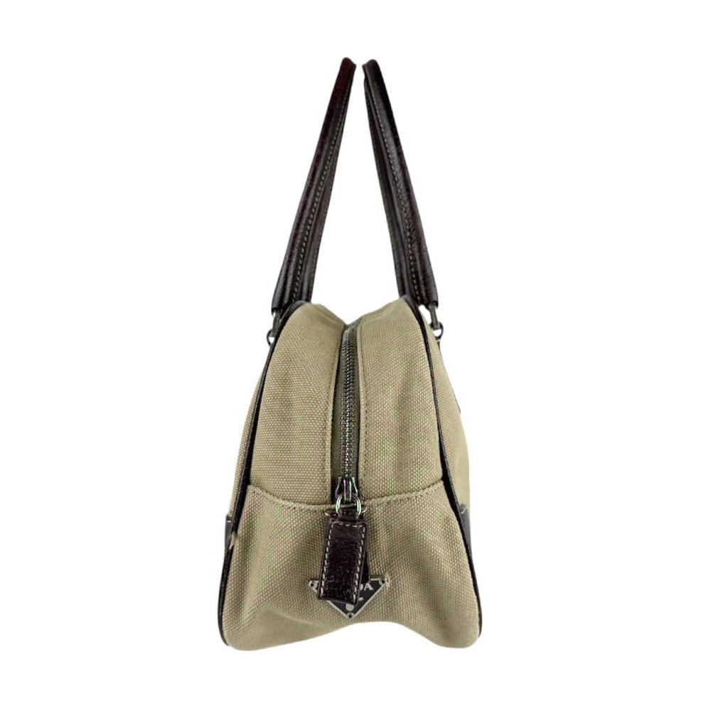 Prada handbag canvas beige brown leather Tan Brown